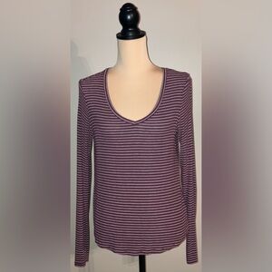 Women's Aero Burgundy/Wine White Striped Long Sleeve Top/Shirt, Medium M